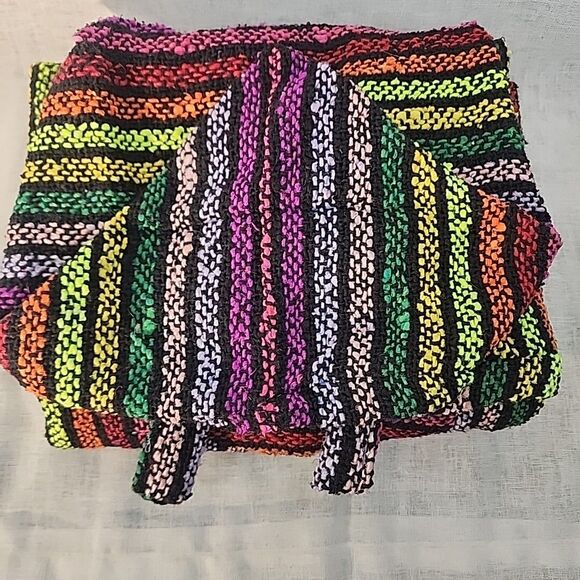 Artesanias Unisex Hoodie Large Bright Colorful Stripes Boho Hippie Aztec Neon - Picture 10 of 11